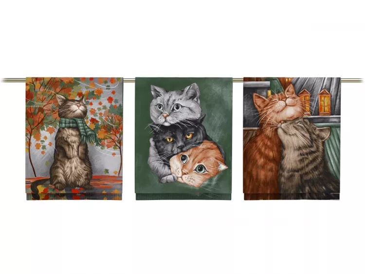 Набор полотенец "Котики" рогожка