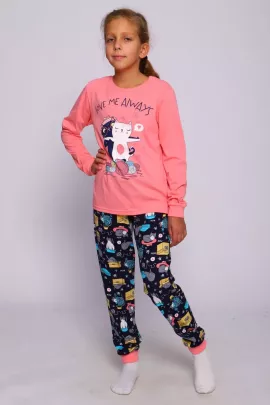 Пижама детская Пушистый хулиган кораллово-розовый, темно-синий последний размер