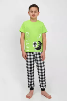 Пижама детская 92182 салатовый/клетка последний размер