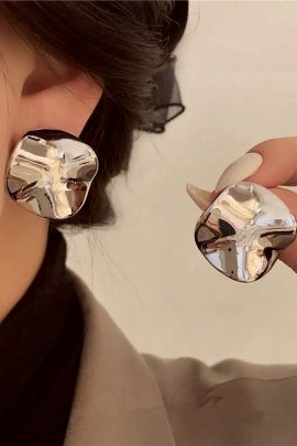 Серьги с эффектом мятого металла Круг  + Подарок