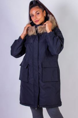 Зимняя парка удлиненная, с капюшоном натуральный мех арт. 619