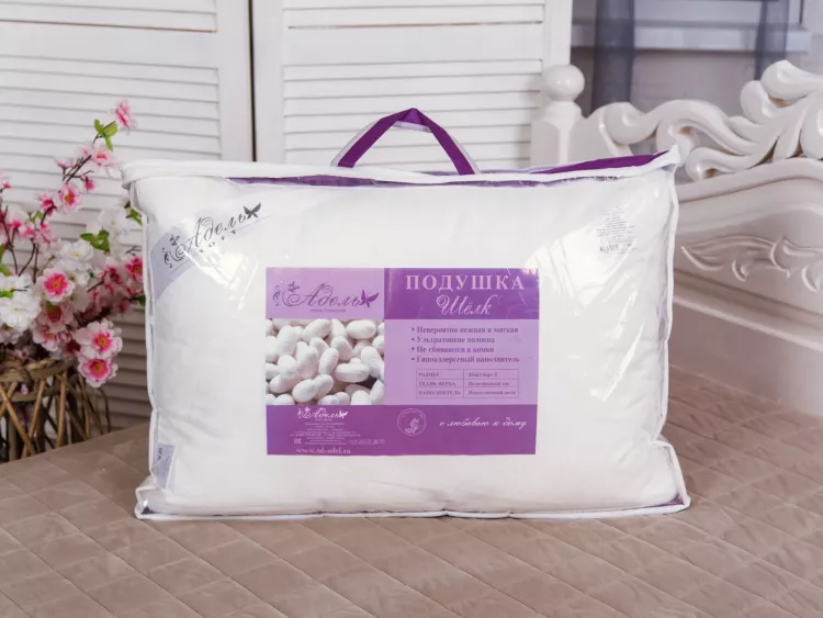 Подушка "ШЕЛК" тик на молнии леб.пух