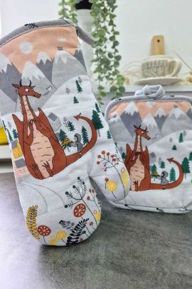 Набор рукавица и прихватка - Дракон