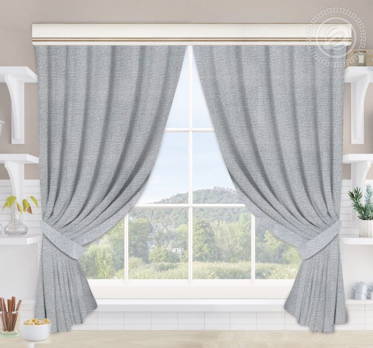 Шторы для кухни с подхватом Лен серый Ш.145.180 145*180 Ш.145.180