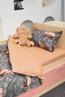 Постельное белье детское поплин с простыней на резинке - Капибары