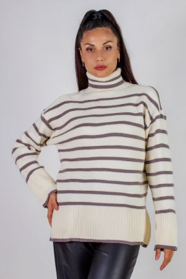 Теплая туника в полоску высокий ворот арт. 2918
